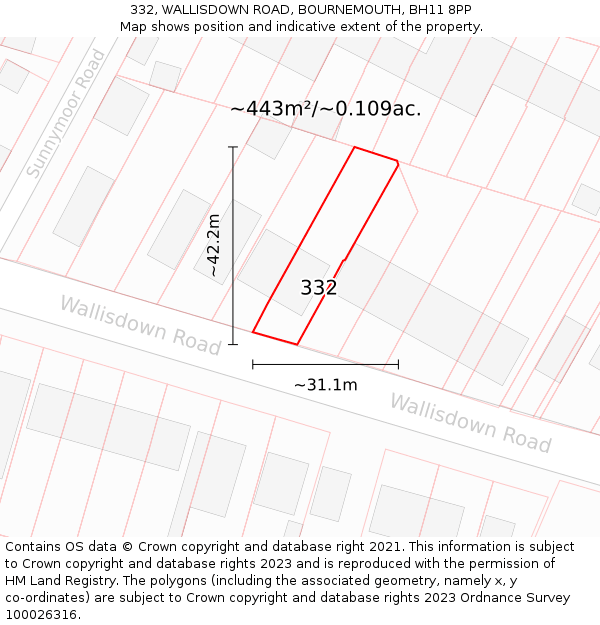 332, WALLISDOWN ROAD, BOURNEMOUTH, BH11 8PP: Plot and title map
