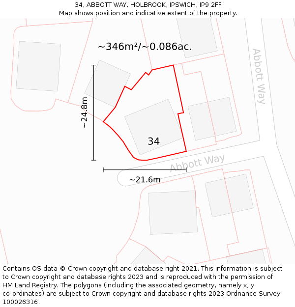 34, ABBOTT WAY, HOLBROOK, IPSWICH, IP9 2FF: Plot and title map