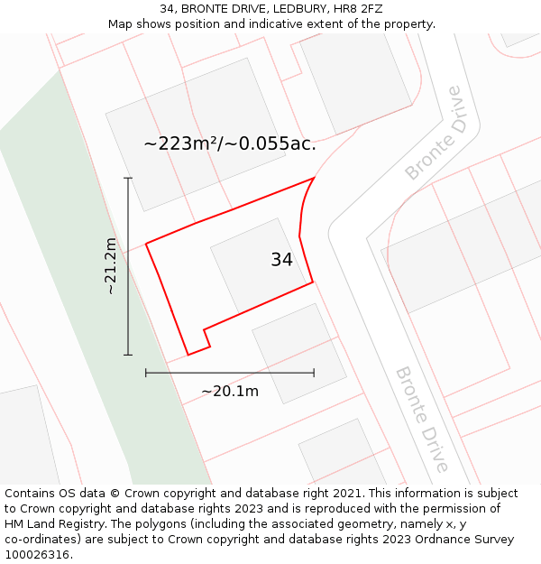 34, BRONTE DRIVE, LEDBURY, HR8 2FZ: Plot and title map