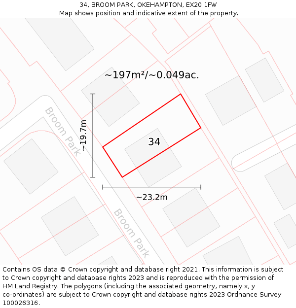 34, BROOM PARK, OKEHAMPTON, EX20 1FW: Plot and title map