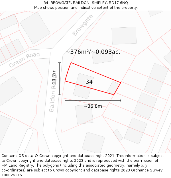 34, BROWGATE, BAILDON, SHIPLEY, BD17 6NQ: Plot and title map