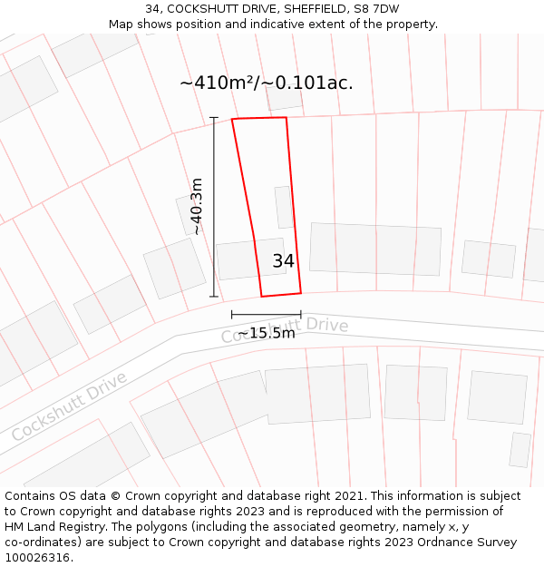 34, COCKSHUTT DRIVE, SHEFFIELD, S8 7DW: Plot and title map