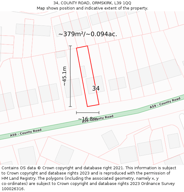 34, COUNTY ROAD, ORMSKIRK, L39 1QQ: Plot and title map