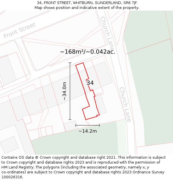 34, FRONT STREET, WHITBURN, SUNDERLAND, SR6 7JF: Plot and title map