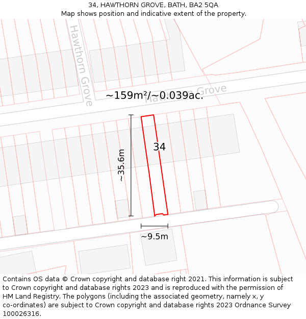 34, HAWTHORN GROVE, BATH, BA2 5QA: Plot and title map