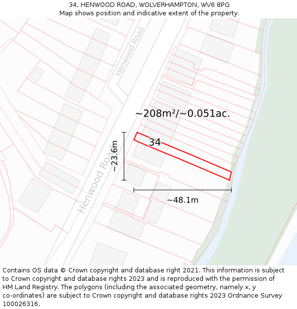 34, HENWOOD ROAD, WOLVERHAMPTON, WV6 8PG: Plot and title map