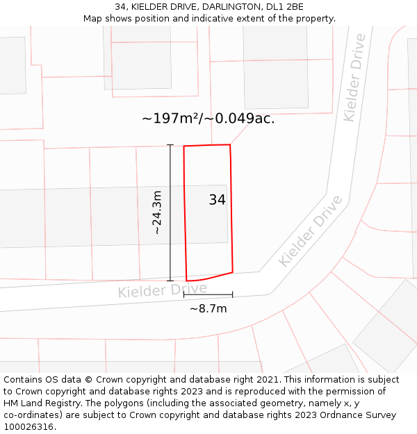 34, KIELDER DRIVE, DARLINGTON, DL1 2BE: Plot and title map