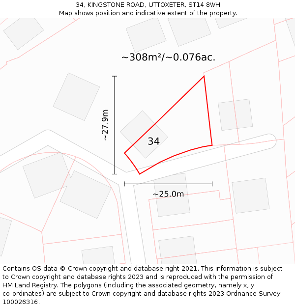 34, KINGSTONE ROAD, UTTOXETER, ST14 8WH: Plot and title map