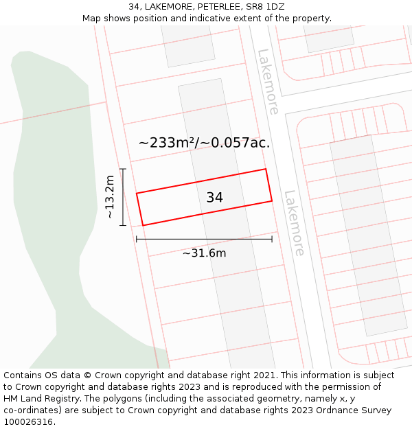 34, LAKEMORE, PETERLEE, SR8 1DZ: Plot and title map