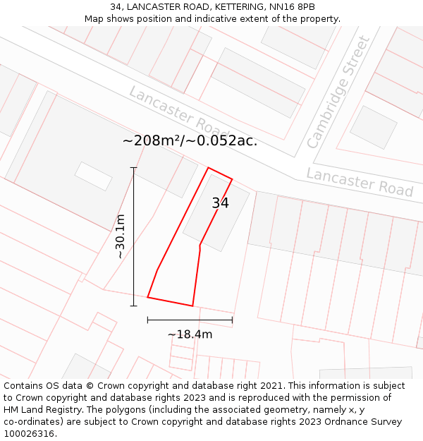 34, LANCASTER ROAD, KETTERING, NN16 8PB: Plot and title map