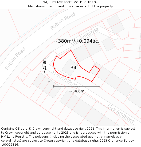 34, LLYS AMBROSE, MOLD, CH7 1GU: Plot and title map