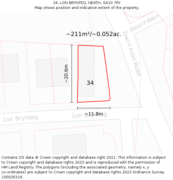 34, LON BRYNTEG, NEATH, SA10 7RY: Plot and title map