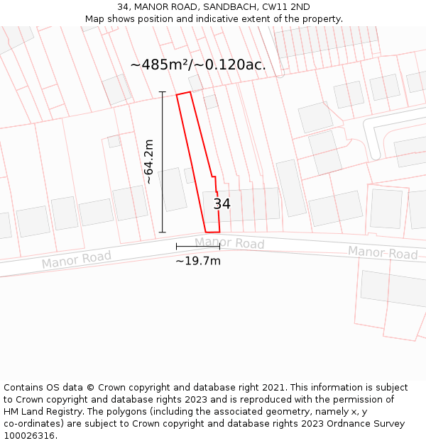 34, MANOR ROAD, SANDBACH, CW11 2ND: Plot and title map