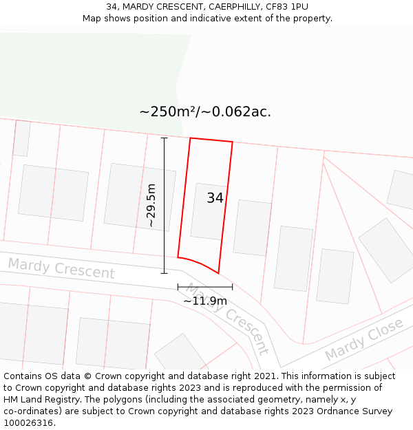34, MARDY CRESCENT, CAERPHILLY, CF83 1PU: Plot and title map