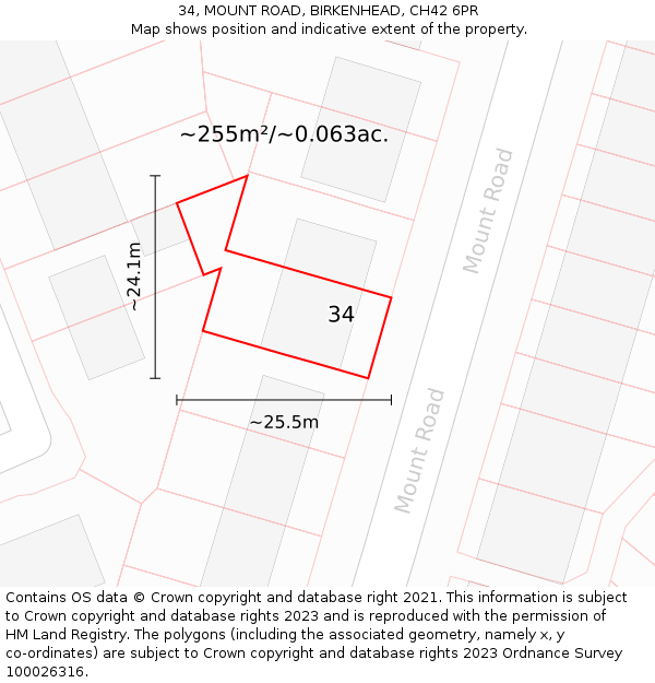 34, MOUNT ROAD, BIRKENHEAD, CH42 6PR: Plot and title map