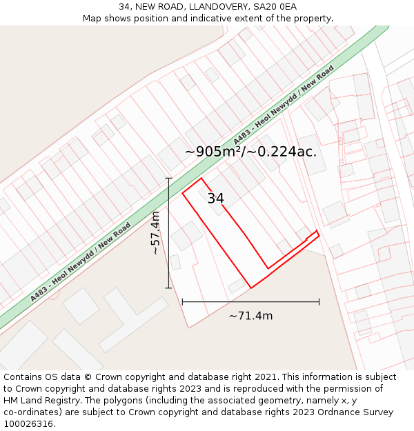 34, NEW ROAD, LLANDOVERY, SA20 0EA: Plot and title map