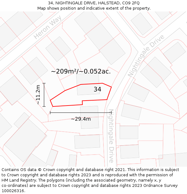 34, NIGHTINGALE DRIVE, HALSTEAD, CO9 2FQ: Plot and title map