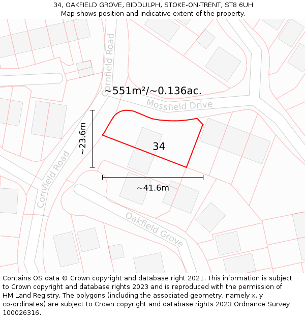 34, OAKFIELD GROVE, BIDDULPH, STOKE-ON-TRENT, ST8 6UH: Plot and title map