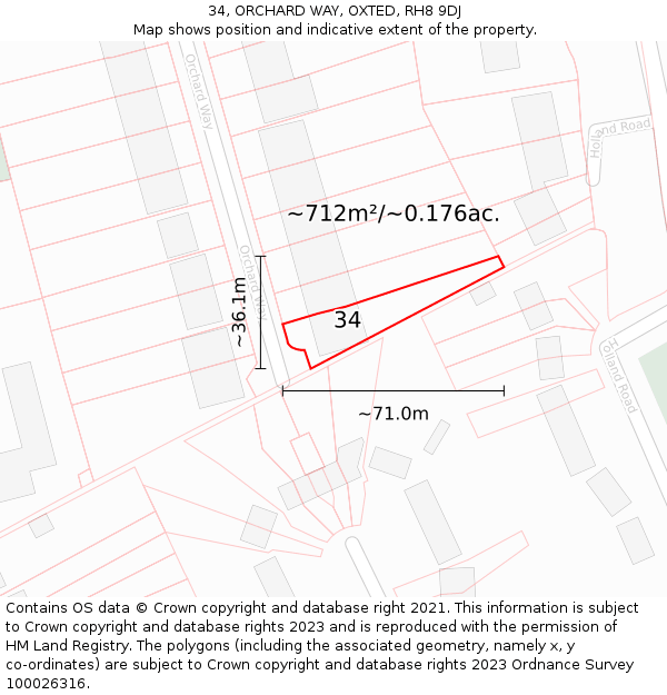 34, ORCHARD WAY, OXTED, RH8 9DJ: Plot and title map