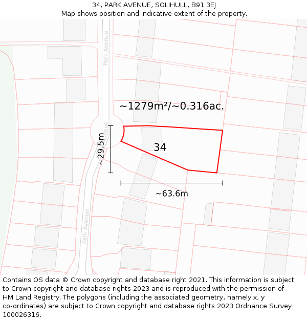 34, PARK AVENUE, SOLIHULL, B91 3EJ: Plot and title map