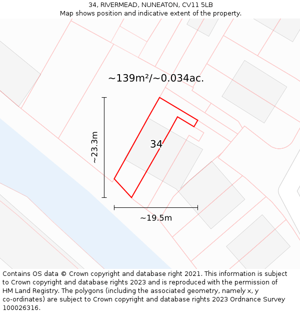 34, RIVERMEAD, NUNEATON, CV11 5LB: Plot and title map