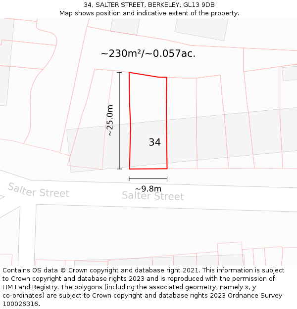 34, SALTER STREET, BERKELEY, GL13 9DB: Plot and title map