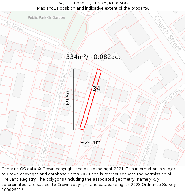 34, THE PARADE, EPSOM, KT18 5DU: Plot and title map