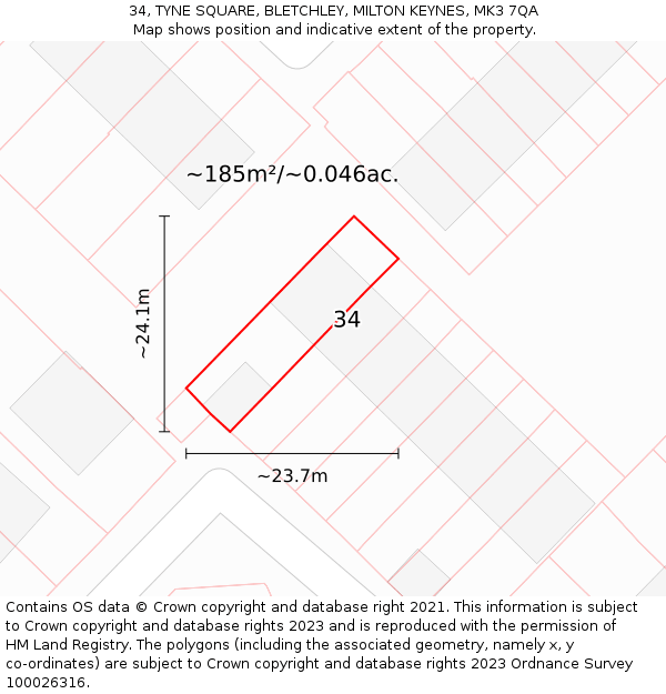 34, TYNE SQUARE, BLETCHLEY, MILTON KEYNES, MK3 7QA: Plot and title map