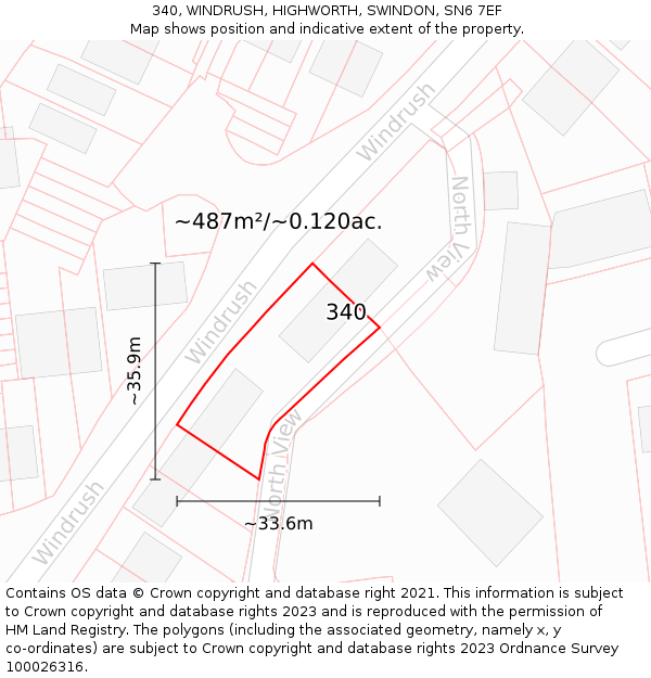 340, WINDRUSH, HIGHWORTH, SWINDON, SN6 7EF: Plot and title map