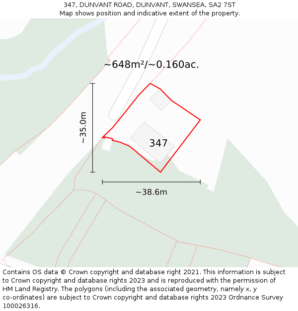 347, DUNVANT ROAD, DUNVANT, SWANSEA, SA2 7ST: Plot and title map