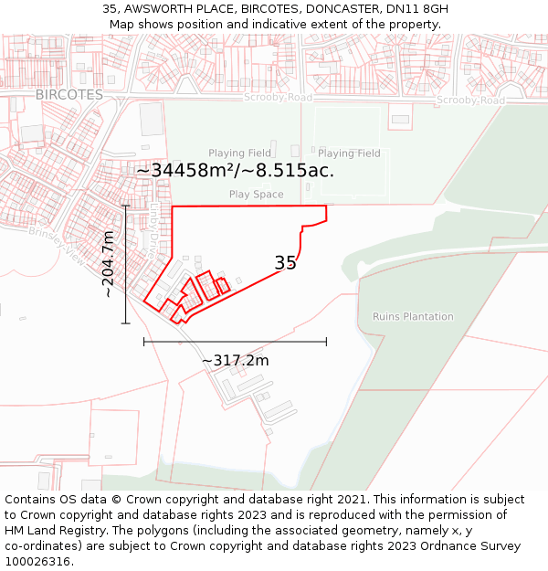 35, AWSWORTH PLACE, BIRCOTES, DONCASTER, DN11 8GH: Plot and title map