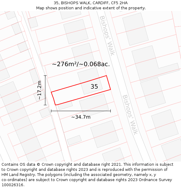 35, BISHOPS WALK, CARDIFF, CF5 2HA: Plot and title map
