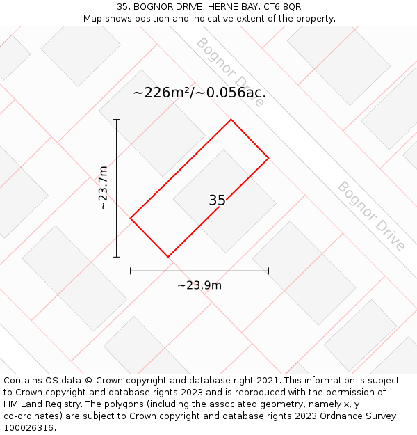 35, BOGNOR DRIVE, HERNE BAY, CT6 8QR: Plot and title map