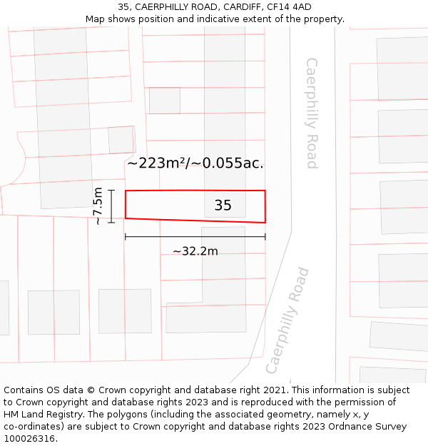 35, CAERPHILLY ROAD, CARDIFF, CF14 4AD: Plot and title map