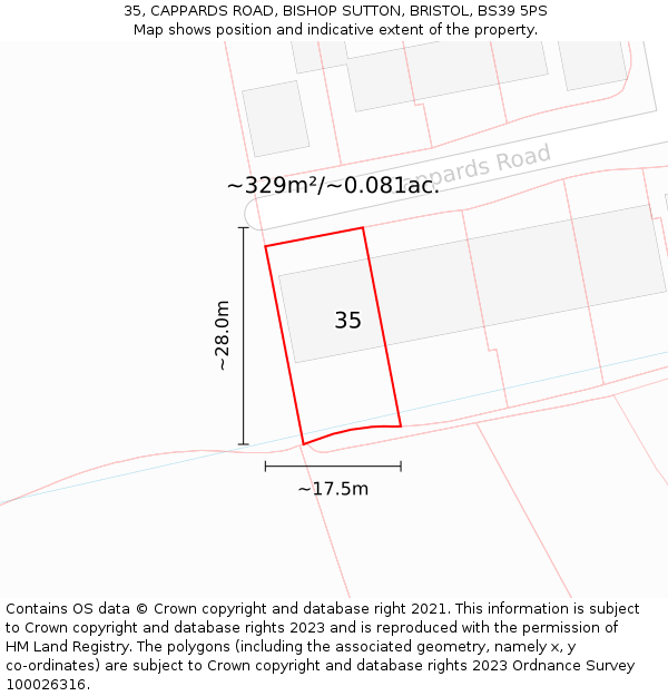 35, CAPPARDS ROAD, BISHOP SUTTON, BRISTOL, BS39 5PS: Plot and title map