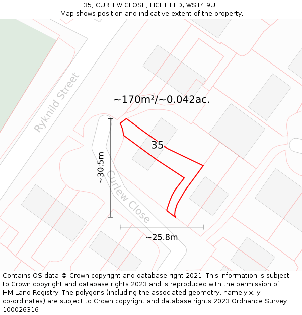 35, CURLEW CLOSE, LICHFIELD, WS14 9UL: Plot and title map