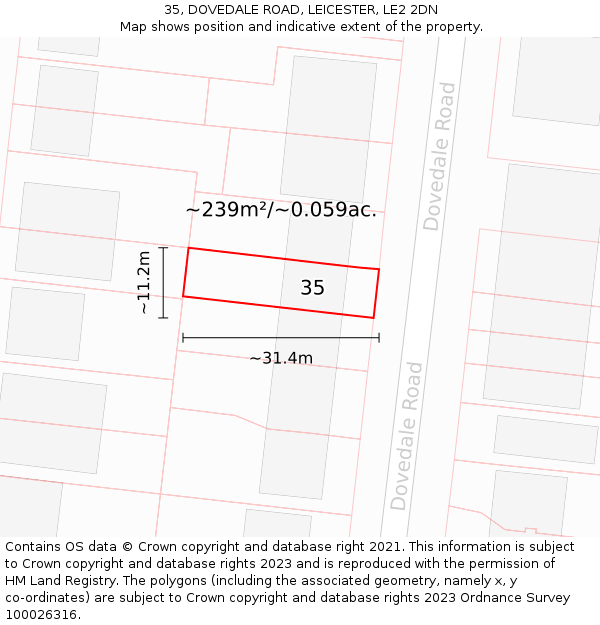 35, DOVEDALE ROAD, LEICESTER, LE2 2DN: Plot and title map