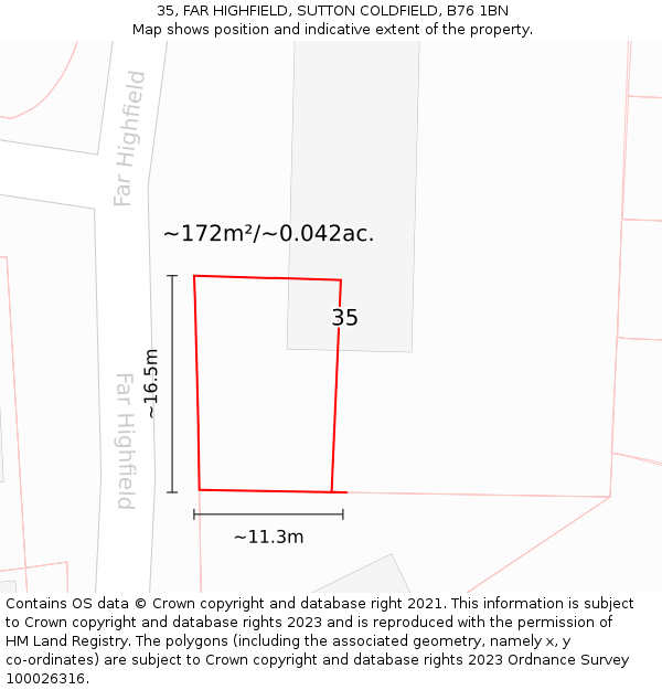 35, FAR HIGHFIELD, SUTTON COLDFIELD, B76 1BN: Plot and title map