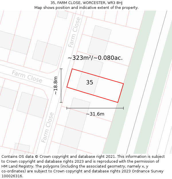 35, FARM CLOSE, WORCESTER, WR3 8HJ: Plot and title map
