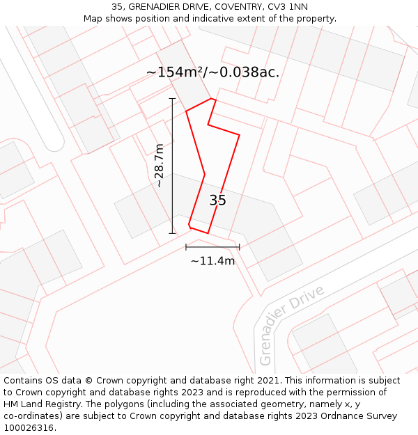 35, GRENADIER DRIVE, COVENTRY, CV3 1NN: Plot and title map