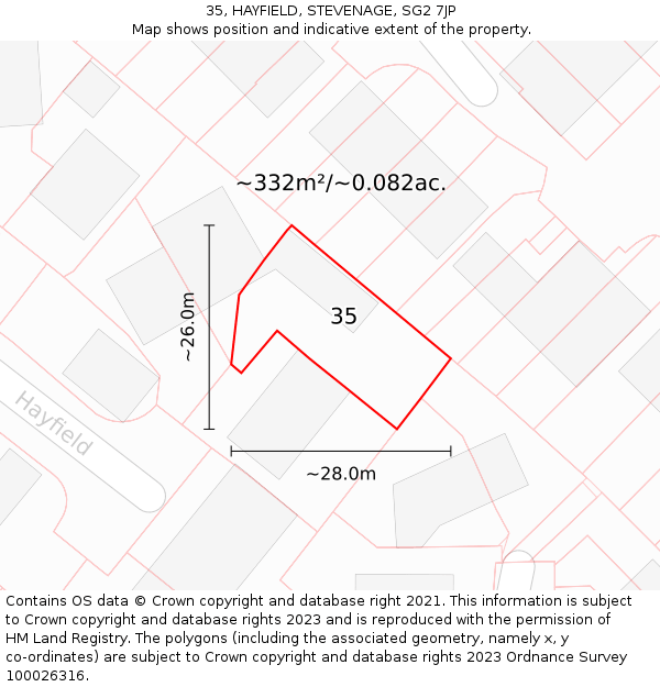 35, HAYFIELD, STEVENAGE, SG2 7JP: Plot and title map