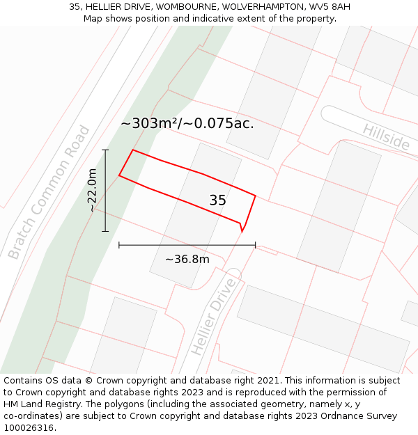 35, HELLIER DRIVE, WOMBOURNE, WOLVERHAMPTON, WV5 8AH: Plot and title map