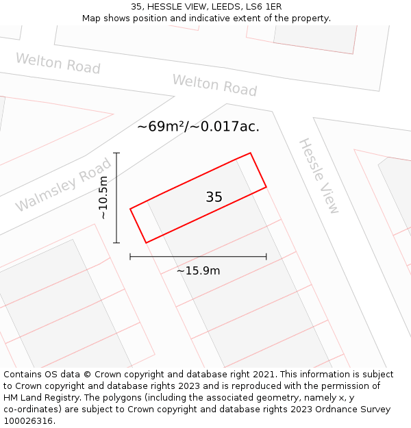 35, HESSLE VIEW, LEEDS, LS6 1ER: Plot and title map