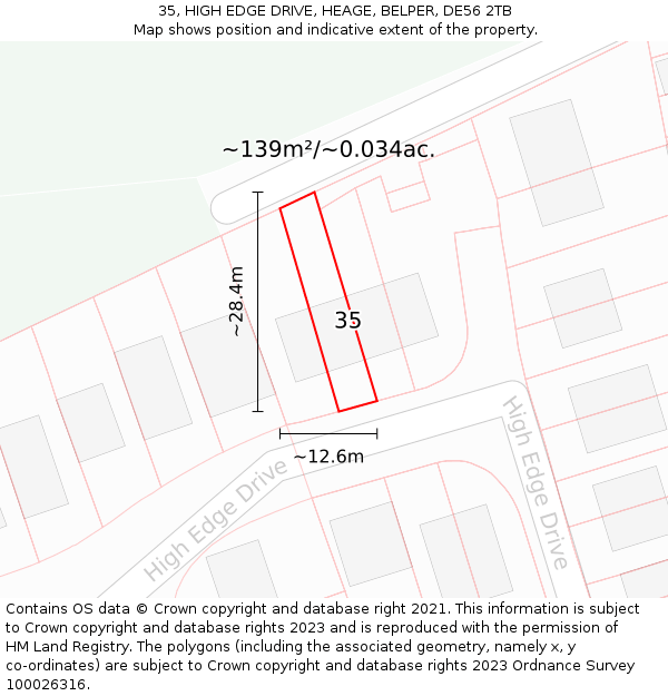 35, HIGH EDGE DRIVE, HEAGE, BELPER, DE56 2TB: Plot and title map
