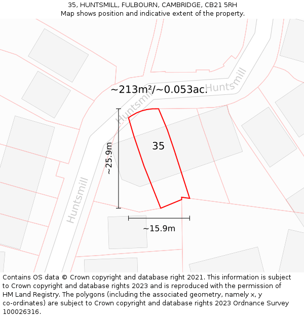 35, HUNTSMILL, FULBOURN, CAMBRIDGE, CB21 5RH: Plot and title map
