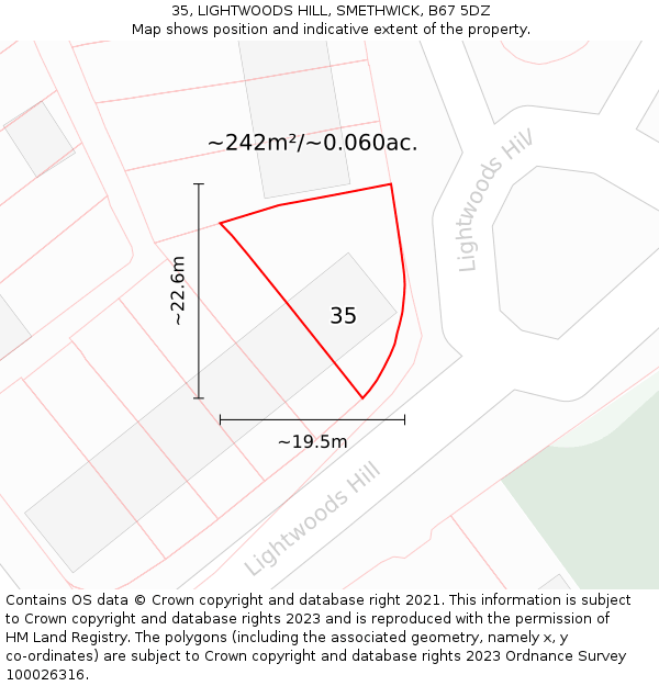 35, LIGHTWOODS HILL, SMETHWICK, B67 5DZ: Plot and title map