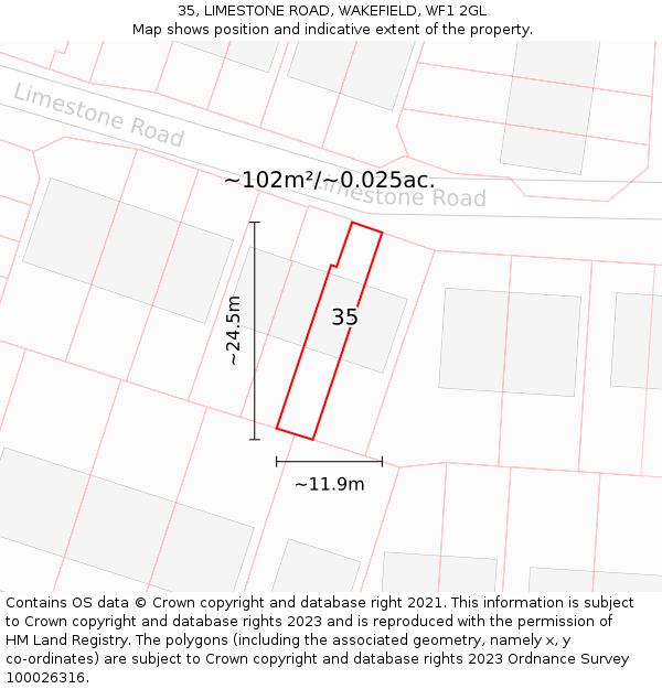35, LIMESTONE ROAD, WAKEFIELD, WF1 2GL: Plot and title map