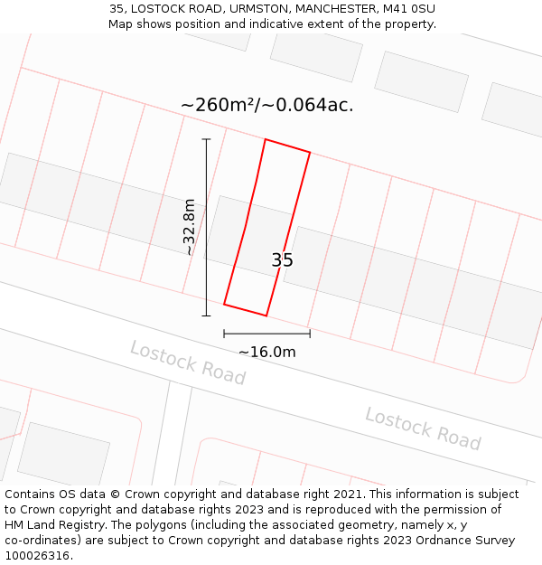 35, LOSTOCK ROAD, URMSTON, MANCHESTER, M41 0SU: Plot and title map