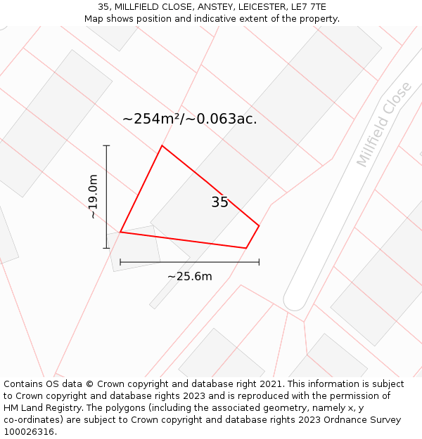 35, MILLFIELD CLOSE, ANSTEY, LEICESTER, LE7 7TE: Plot and title map