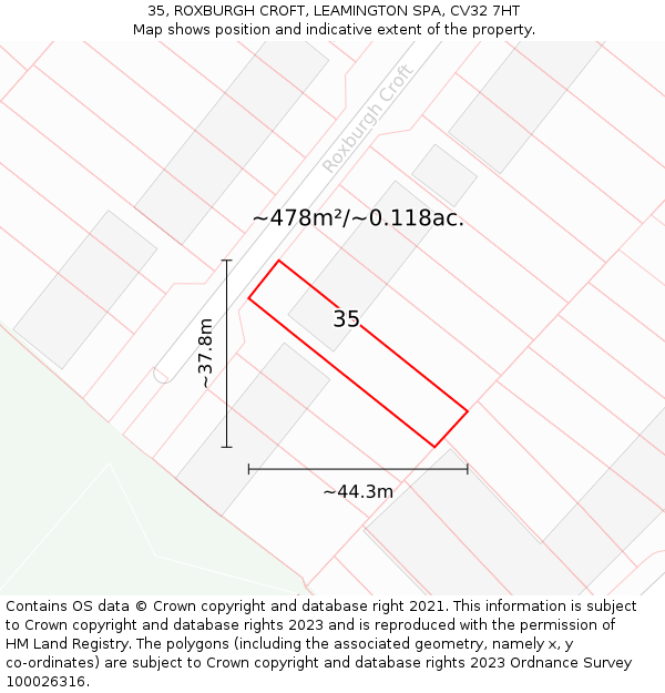 35, ROXBURGH CROFT, LEAMINGTON SPA, CV32 7HT: Plot and title map
